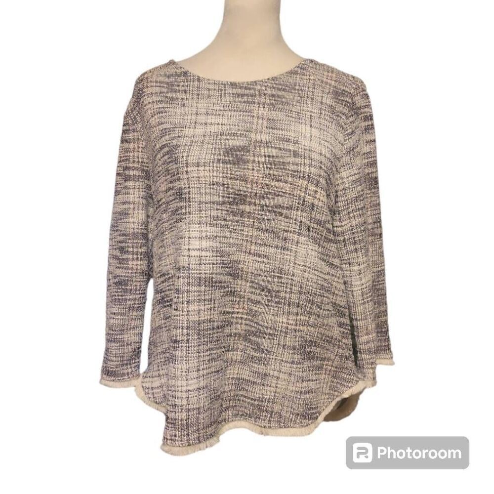 Anthropologie W5 Tweed Knit Fringe Long Sleeve Top Size Small